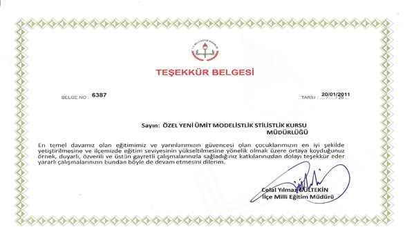 TEŞEKKÜR BELGESİ