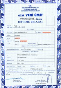 yangın sertifikası örneği